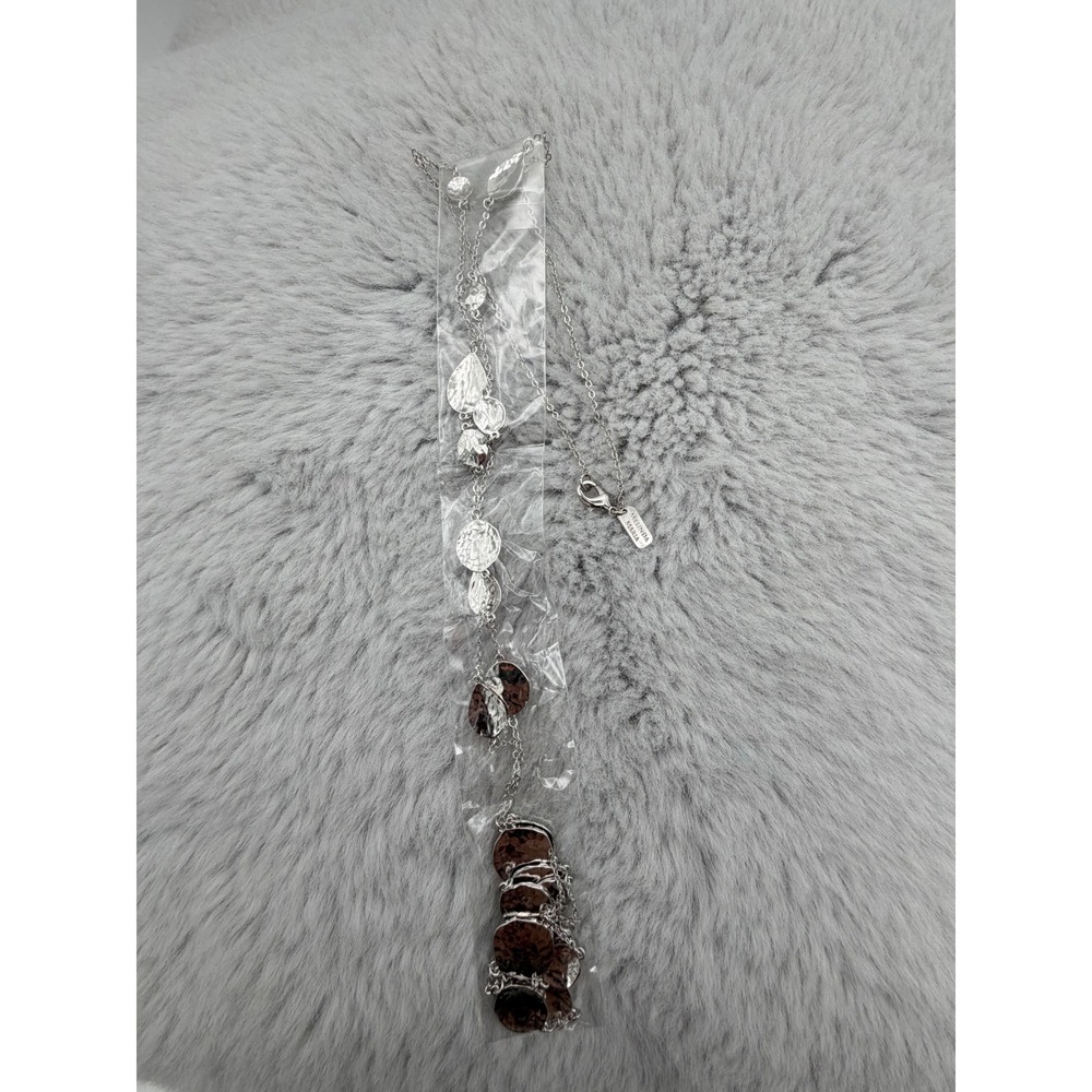 Melinda Maria Necklace Silver Plated Hammered Organic Disc Dangle 40" NEW